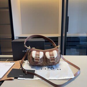 Coach Ashton Baguette Bag In Signature Canvas Tan/Natural CY658